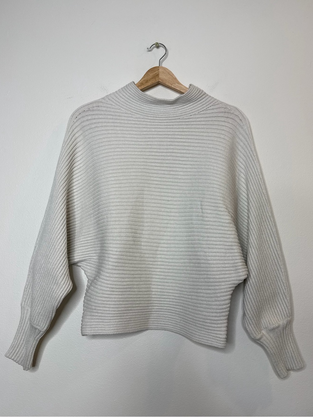 Anthropologie Ribbed Mockneck Dolman Sleeve Oversized Slouchy Sweater off white